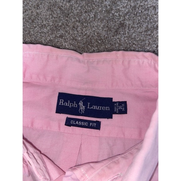 Polo Ralph Lauren Classic Fit Shirt Solid Pink 16-34/35 Mens XLT Blue Pony Prep - Picture 2 of 8
